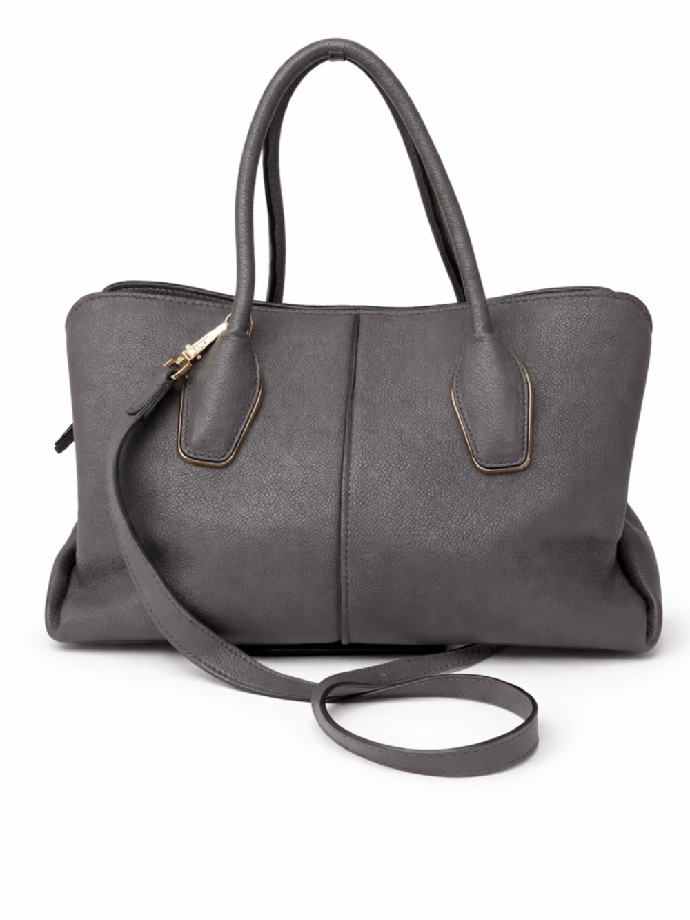 Tod’s Gray Pebbled Leather Satchel Crossbody Bag  Top Handle Designer